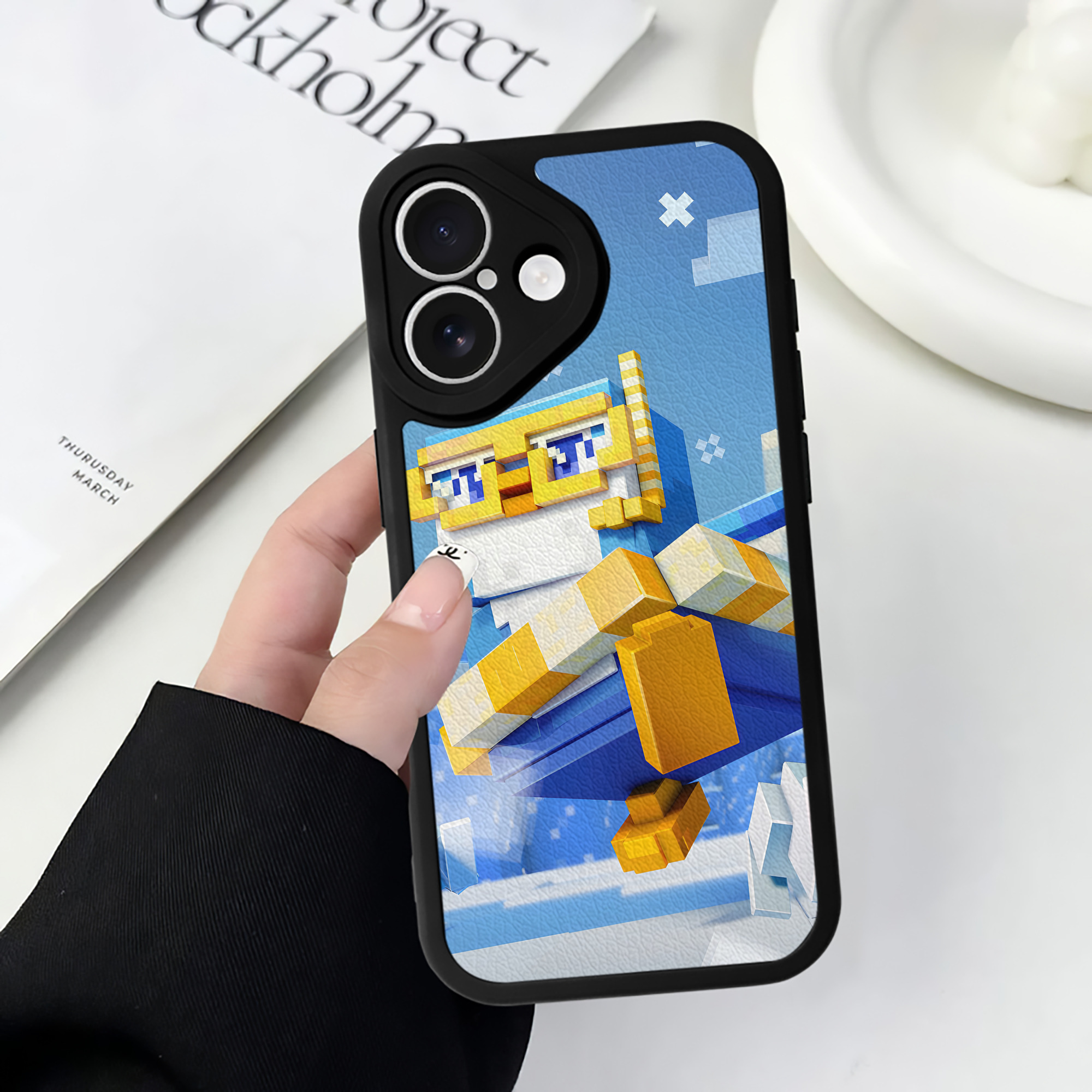 （画像用） マインクラフト ブロックの世界 Minecraft MC Block world 【iPhone 16シリーズ対応】シリコンスマホケース（レザー調） 材質：シリコン